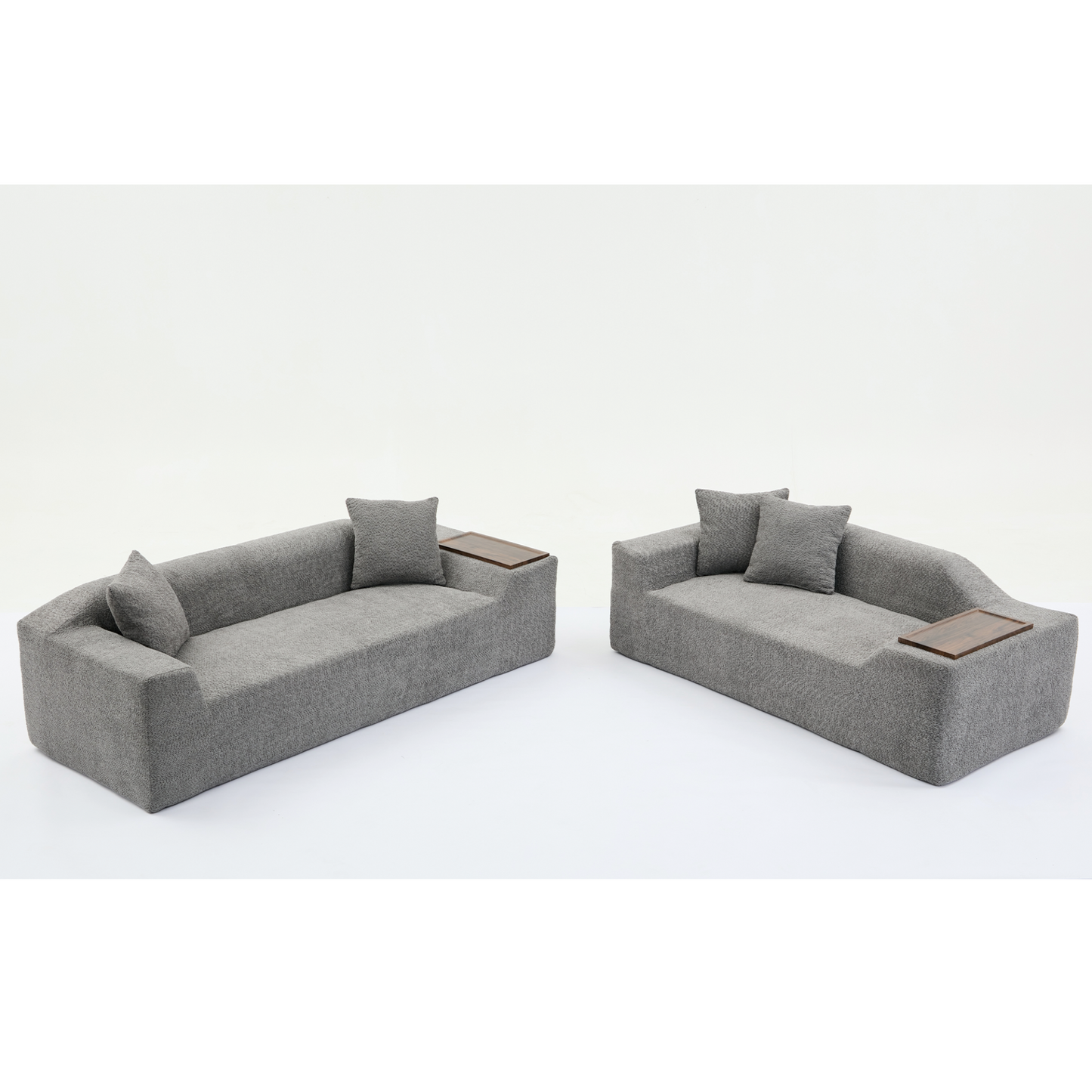2 Piece Boucle Cloud Sofa Set, Upholstered Sofa Set, Modern 3 Seater and 2 Seater Sofa with MDF End Table for Living Room ,Apartment,3+2 couch,Boucle,Dark Gray