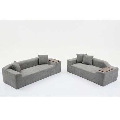2 Piece Boucle Cloud Sofa Set, Upholstered Sofa Set, Modern 3 Seater and 2 Seater Sofa with MDF End Table for Living Room ,Apartment,3+2 couch,Boucle,Dark Gray