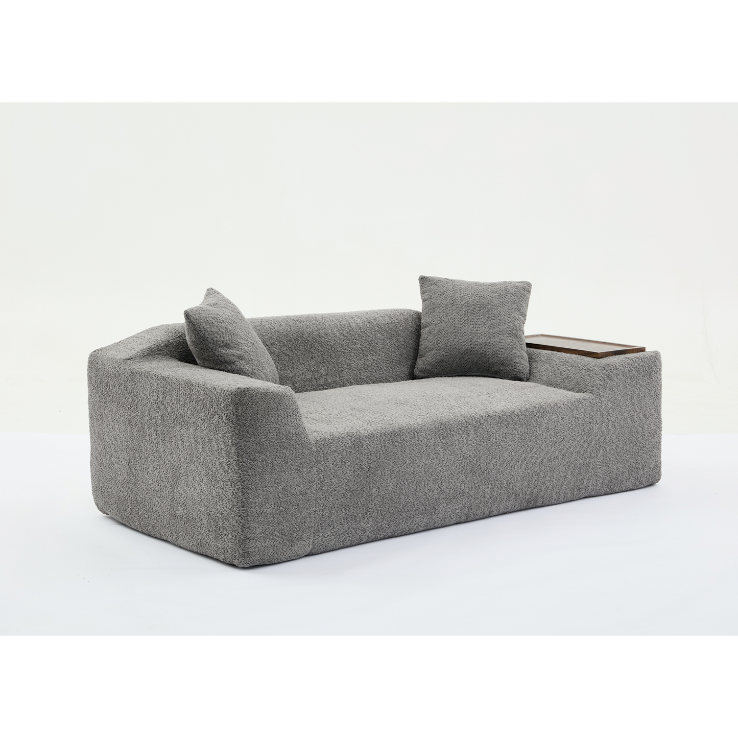 2 Piece Boucle Cloud Sofa Set, Upholstered Sofa Set, Modern 3 Seater and 2 Seater Sofa with MDF End Table for Living Room ,Apartment,3+2 couch,Boucle,Dark Gray