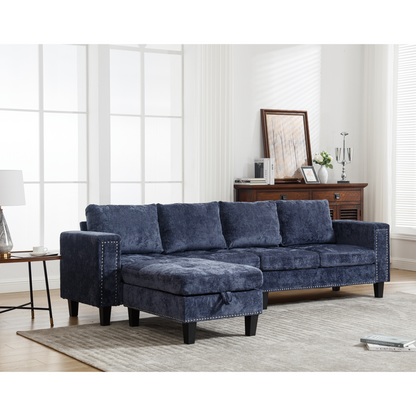 5 Seat Modular Sofa,with Storage Ottoman, Convertible Sectional Sofa, L Shaped Couch ,  Reversible Chaise ,Riveted sofa,Chenille, Blue