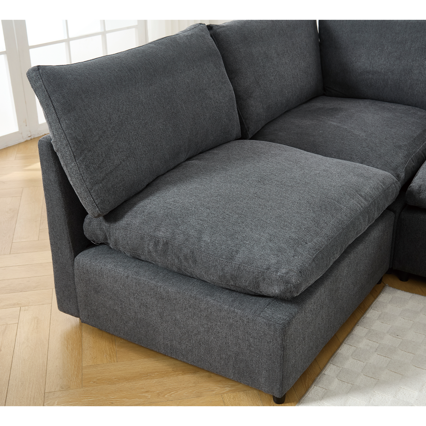 Sectional Couches For Living Room,Modular Couch,Wireless Charging Port & Cup Holders,5-seat ,DIY Combination,L-shaped Sofa,Book Storage Space,Soft Linen Fabric,Gray