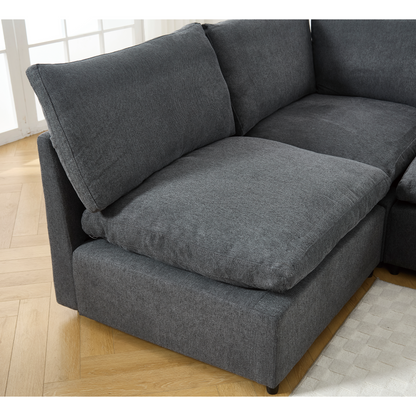 Sectional Couches For Living Room,Modular Couch,Wireless Charging Port & Cup Holders,5-seat ,DIY Combination,L-shaped Sofa,Book Storage Space,Soft Linen Fabric,Gray