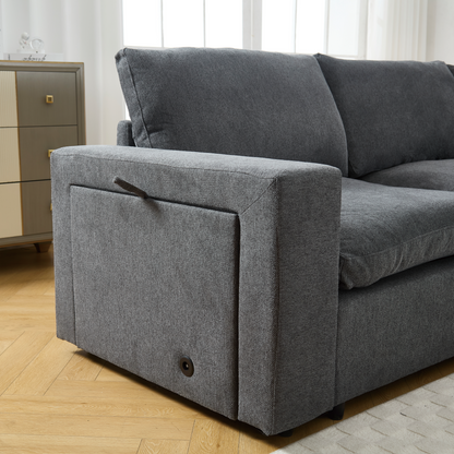 Sectional Couches For Living Room,Modular Couch,Wireless Charging Port & Cup Holders,5-seat ,DIY Combination,L-shaped Sofa,Book Storage Space,Soft Linen Fabric,Gray