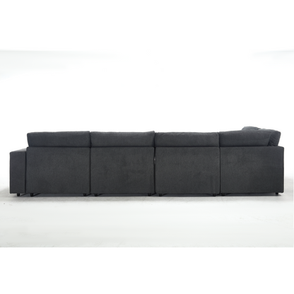 Sectional Couches For Living Room,Modular Couch,Wireless Charging Port & Cup Holders,5-seat ,DIY Combination,L-shaped Sofa,Book Storage Space,Soft Linen Fabric,Gray