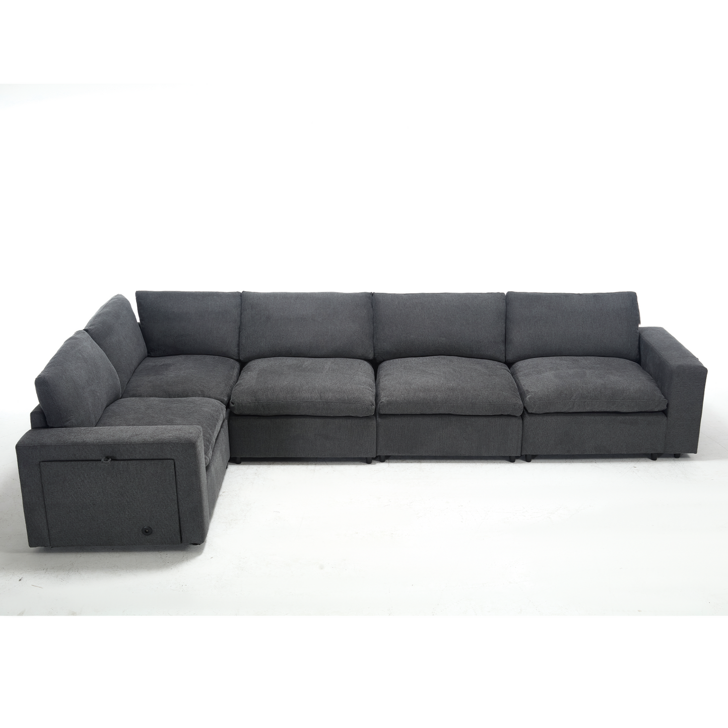 Sectional Couches For Living Room,Modular Couch,Wireless Charging Port & Cup Holders,5-seat ,DIY Combination,L-shaped Sofa,Book Storage Space,Soft Linen Fabric,Gray