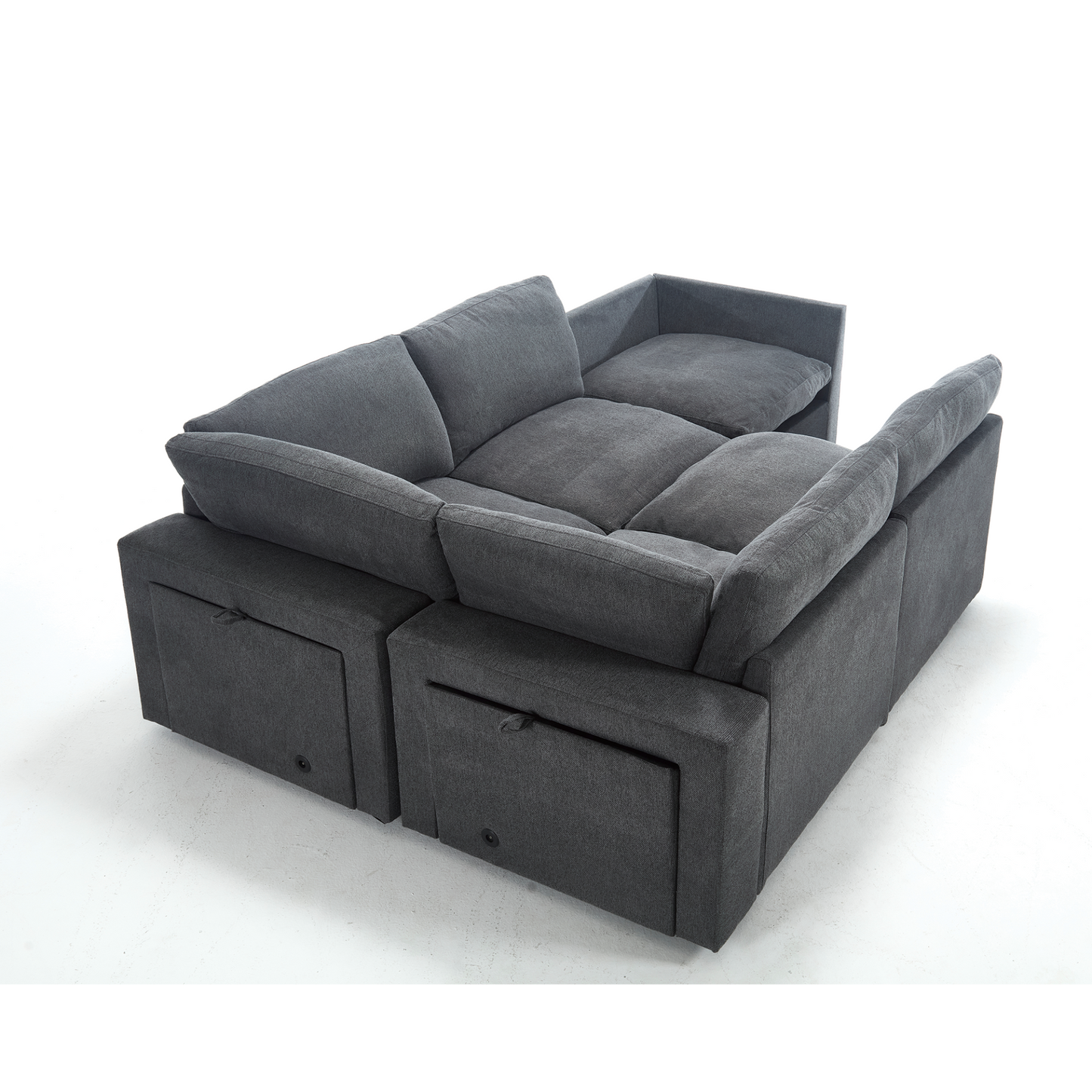 Sectional Couches For Living Room,Modular Couch,Wireless Charging Port & Cup Holders,5-seat ,DIY Combination,L-shaped Sofa,Book Storage Space,Soft Linen Fabric,Gray