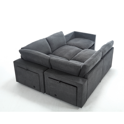 Sectional Couches For Living Room,Modular Couch,Wireless Charging Port & Cup Holders,5-seat ,DIY Combination,L-shaped Sofa,Book Storage Space,Soft Linen Fabric,Gray