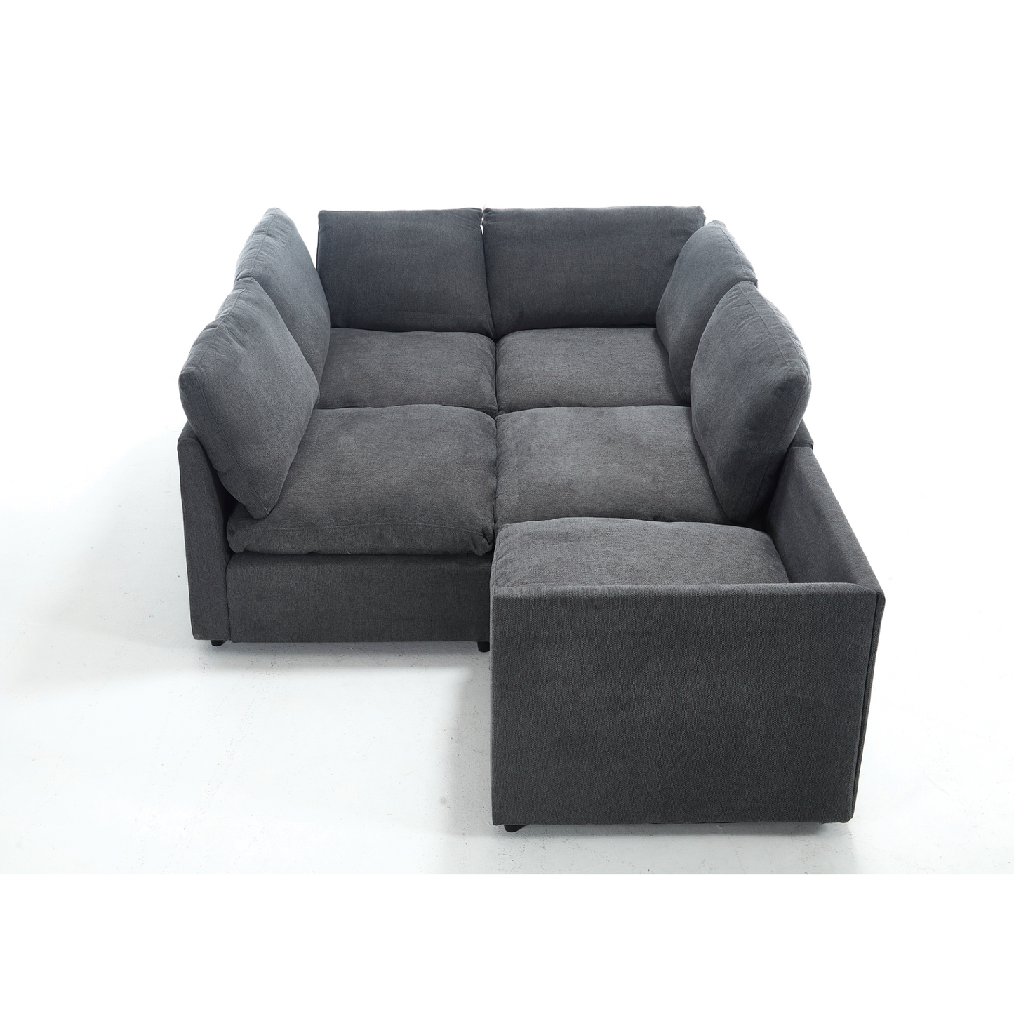 Sectional Couches For Living Room,Modular Couch,Wireless Charging Port & Cup Holders,5-seat ,DIY Combination,L-shaped Sofa,Book Storage Space,Soft Linen Fabric,Gray