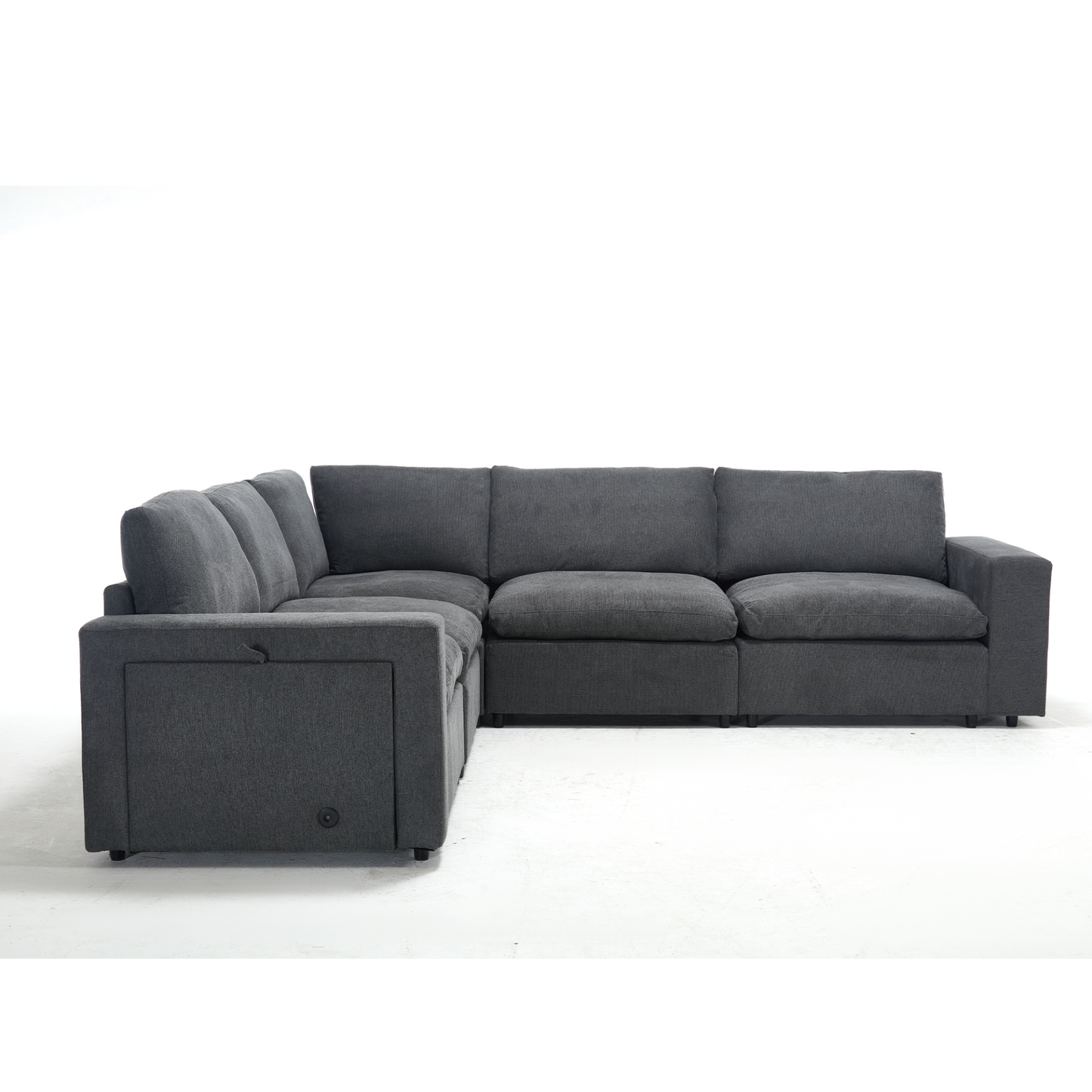 Sectional Couches For Living Room,Modular Couch,Wireless Charging Port & Cup Holders,5-seat ,DIY Combination,L-shaped Sofa,Book Storage Space,Soft Linen Fabric,Gray