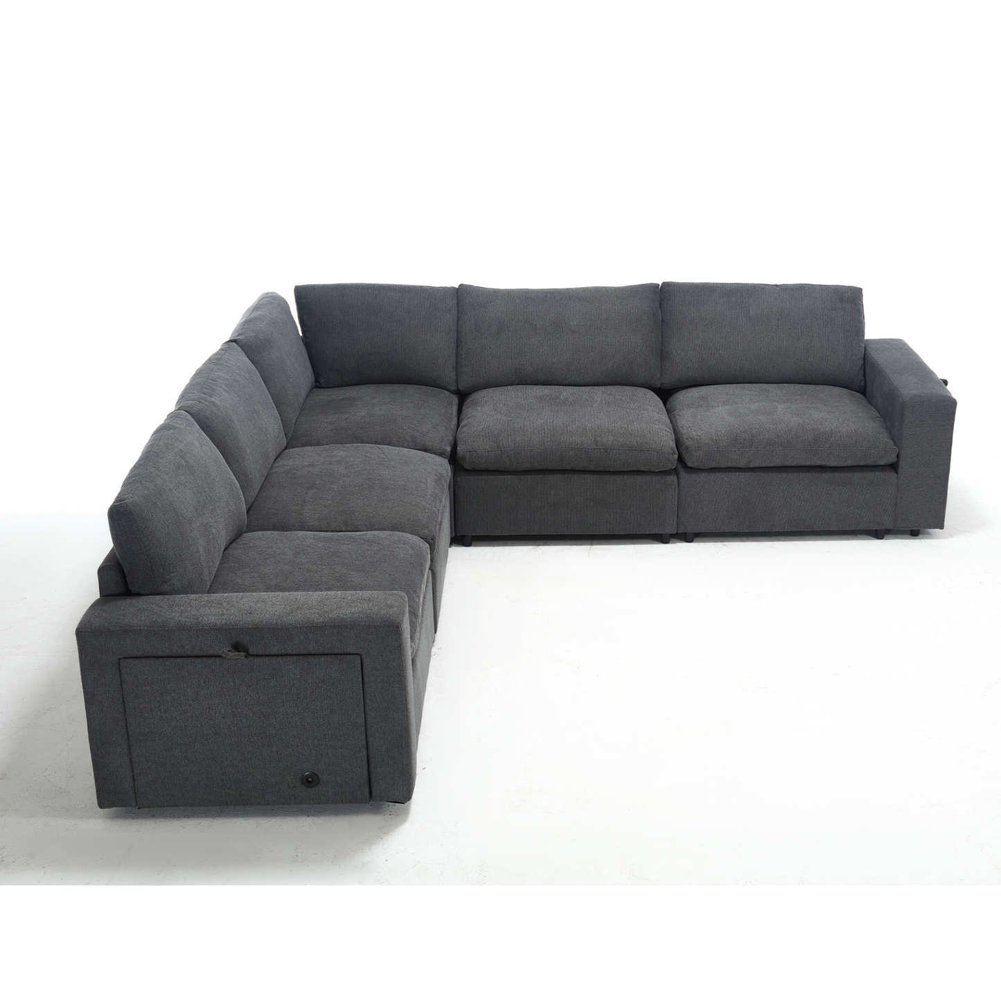 Sectional Couches For Living Room,Modular Couch,Wireless Charging Port & Cup Holders,5-seat ,DIY Combination,L-shaped Sofa,Book Storage Space,Soft Linen Fabric,Gray