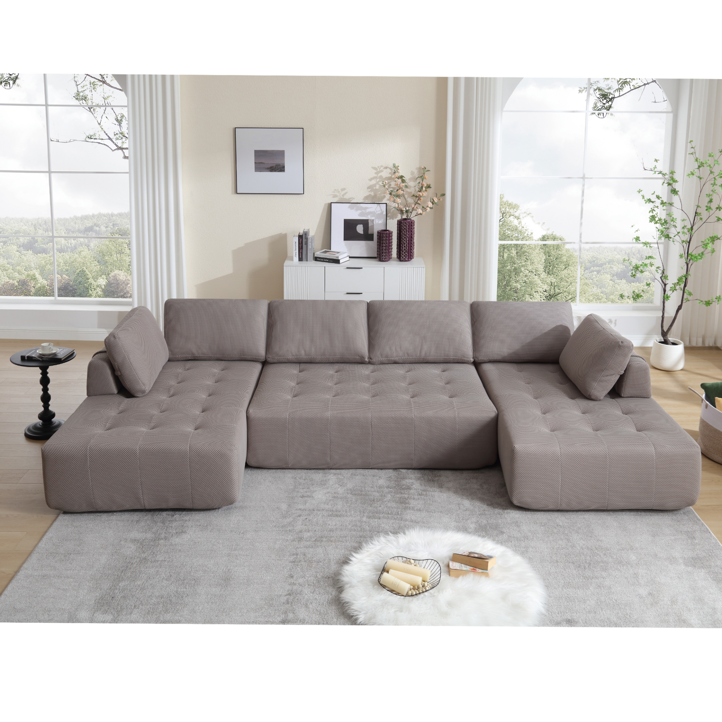 138.5 "Modular Combination Sofa, U-shaped Sofa, Living Room, Apartment, Upholstered ,6-seat Sofa, Free Combination Sofa (Mesh Fabric), Breathable Fabric, Gray