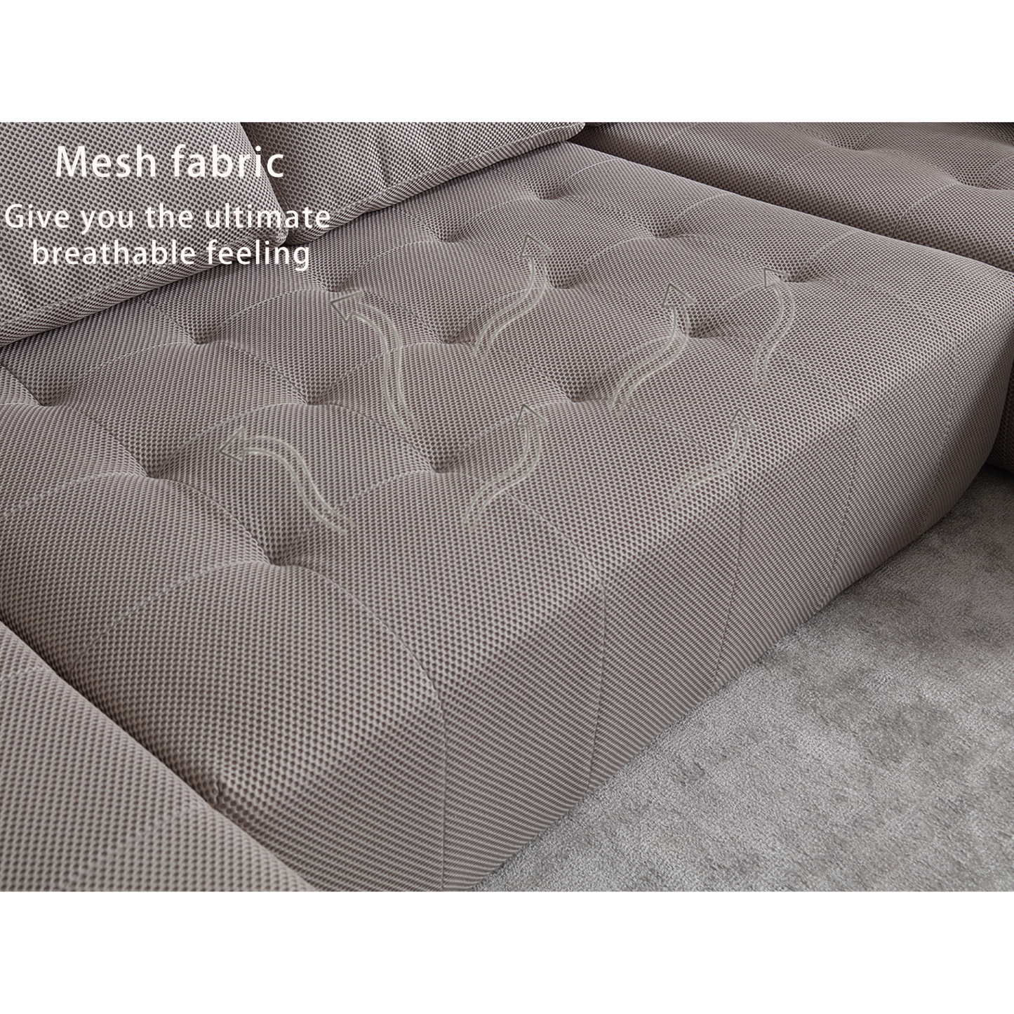 138.5 "Modular Combination Sofa, U-shaped Sofa, Living Room, Apartment, Upholstered ,6-seat Sofa, Free Combination Sofa (Mesh Fabric), Breathable Fabric, Gray