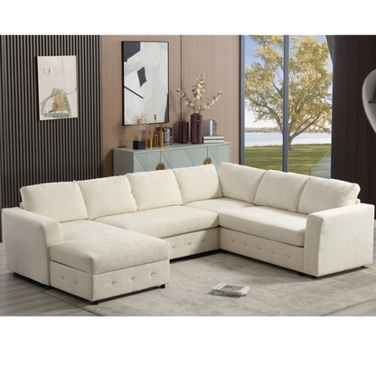 110.75" Sectional Sofa,Oversized modular sofa,Chaise Storage, Modern U Shaped  Couch , Upholstered Sofas,Chenille,Crystal button , Living Room, Apartment,  Beige