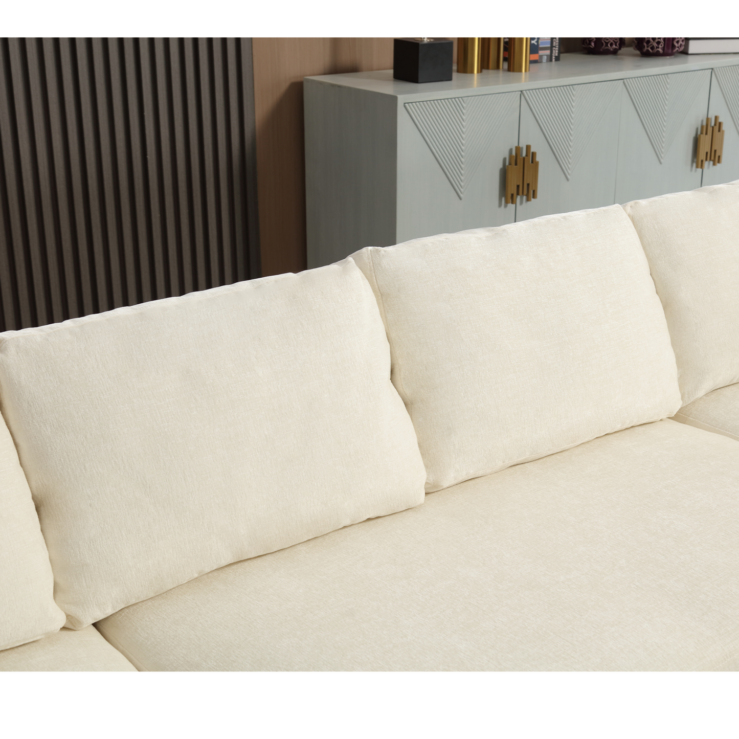 110.75" Sectional Sofa,Oversized modular sofa,Chaise Storage, Modern U Shaped  Couch , Upholstered Sofas,Chenille,Crystal button , Living Room, Apartment,  Beige