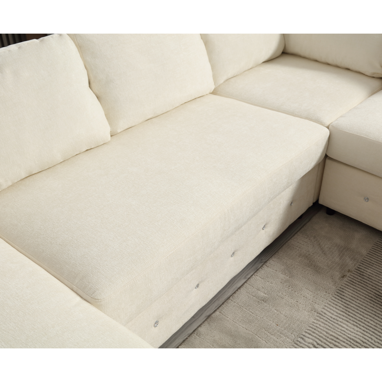 110.75" Sectional Sofa,Oversized modular sofa,Chaise Storage, Modern U Shaped  Couch , Upholstered Sofas,Chenille,Crystal button , Living Room, Apartment,  Beige