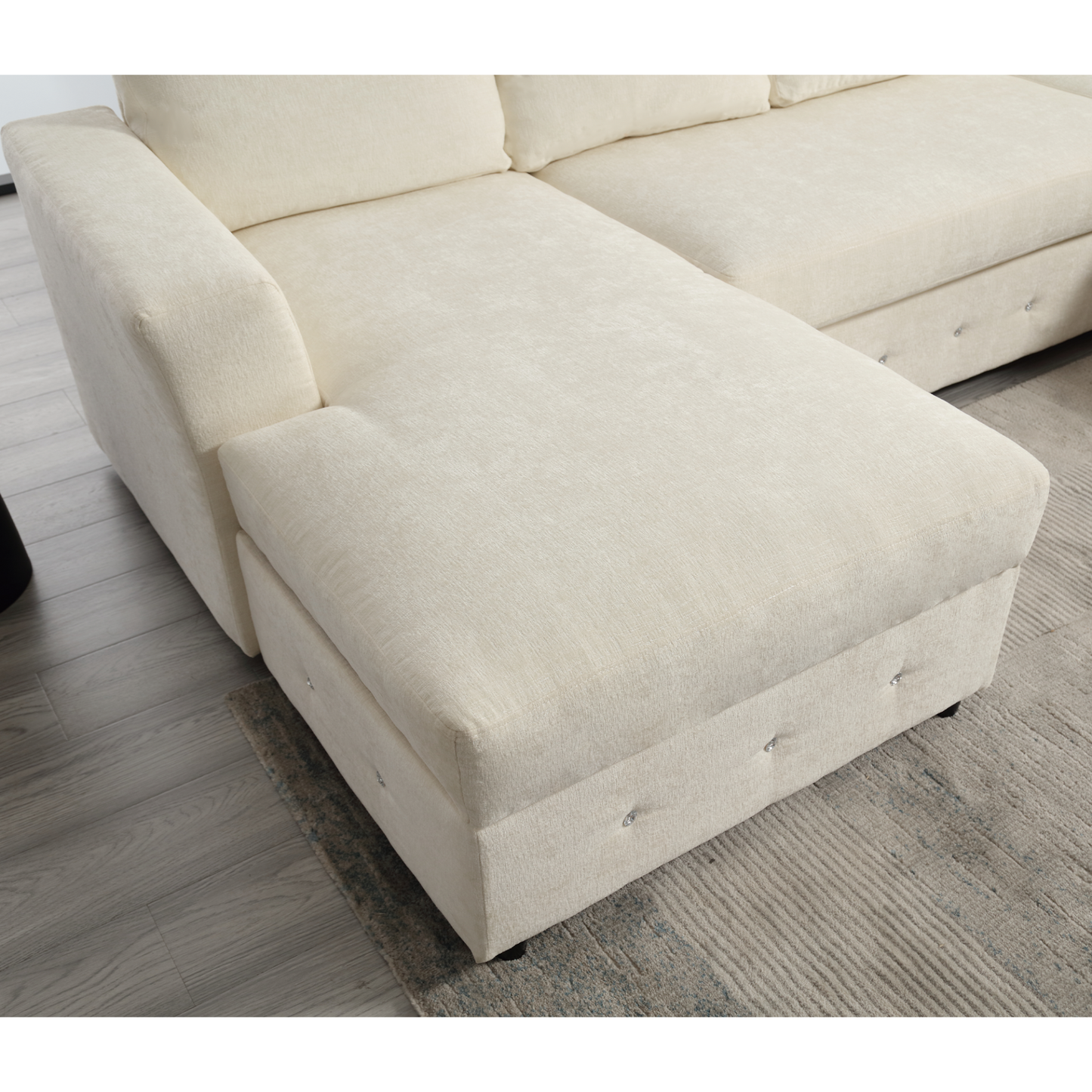110.75" Sectional Sofa,Oversized modular sofa,Chaise Storage, Modern U Shaped  Couch , Upholstered Sofas,Chenille,Crystal button , Living Room, Apartment,  Beige