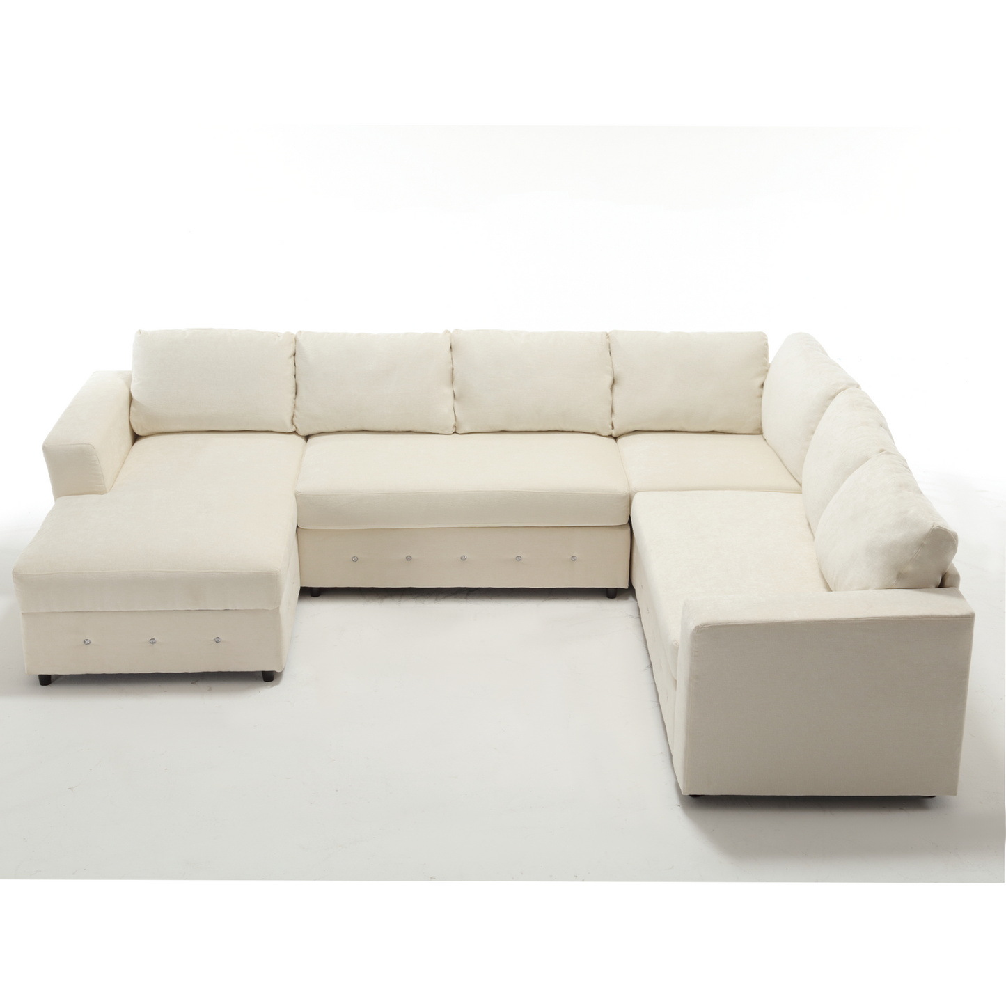 110.75" Sectional Sofa,Oversized modular sofa,Chaise Storage, Modern U Shaped  Couch , Upholstered Sofas,Chenille,Crystal button , Living Room, Apartment,  Beige