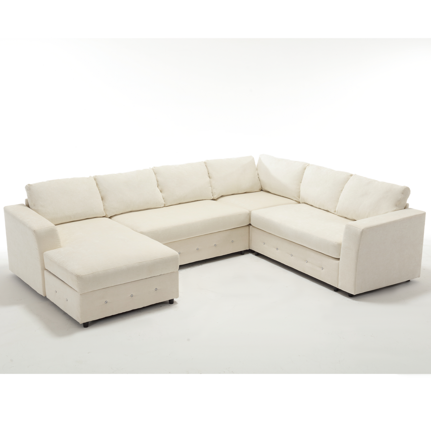 110.75" Sectional Sofa,Oversized modular sofa,Chaise Storage, Modern U Shaped  Couch , Upholstered Sofas,Chenille,Crystal button , Living Room, Apartment,  Beige
