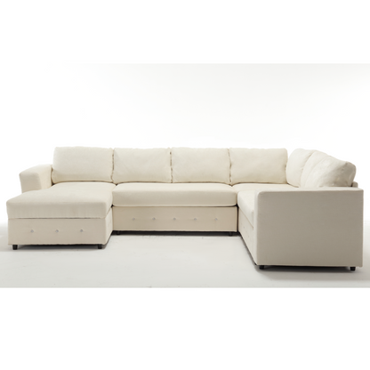 110.75" Sectional Sofa,Oversized modular sofa,Chaise Storage, Modern U Shaped  Couch , Upholstered Sofas,Chenille,Crystal button , Living Room, Apartment,  Beige