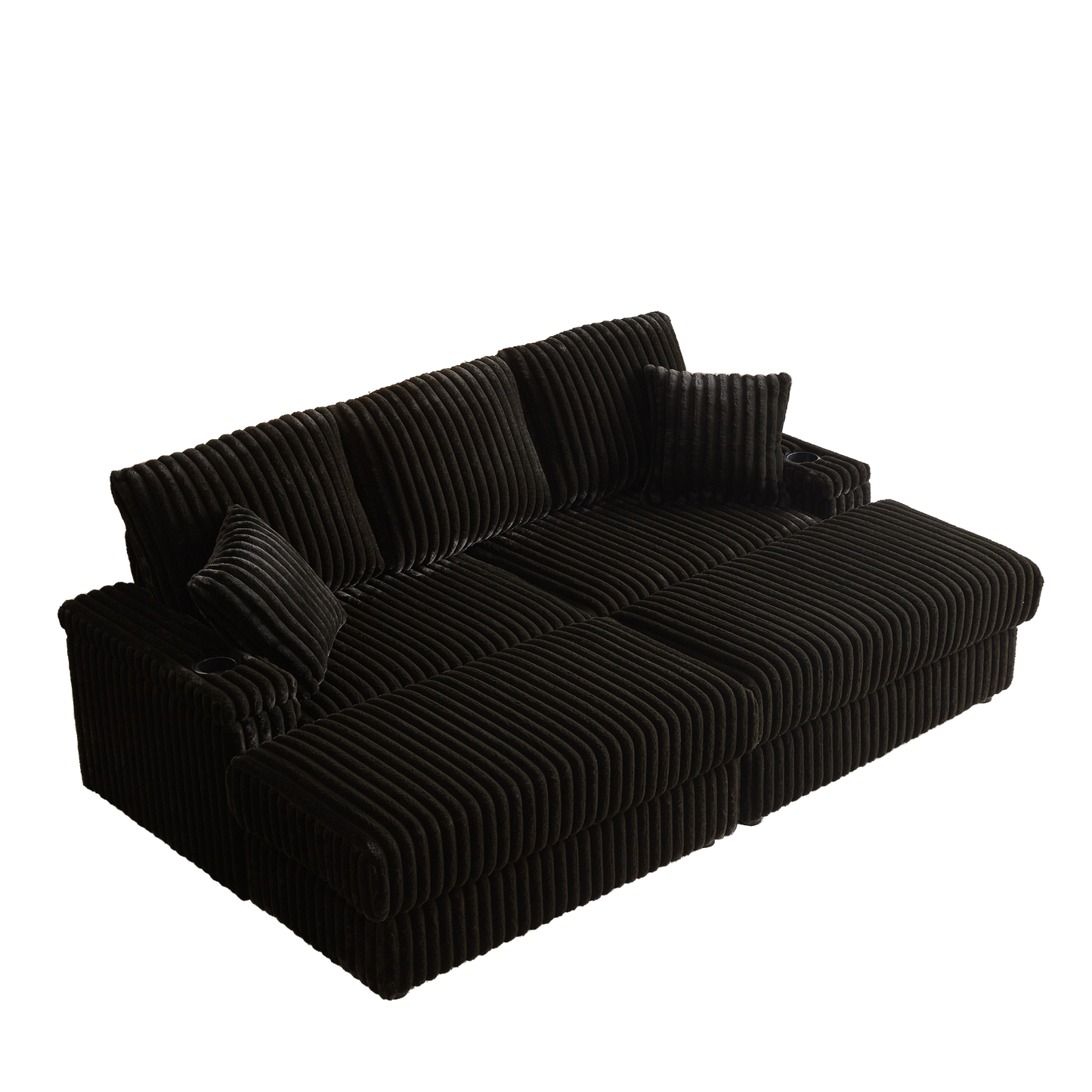 84Inch Corduroy 3-seater sofa With 3 back pillows ,2 toss pillows , a ottoman ,2storage spaces and cup-holding grooves Comfy Sofa- Deep Seat Couch for Living Room