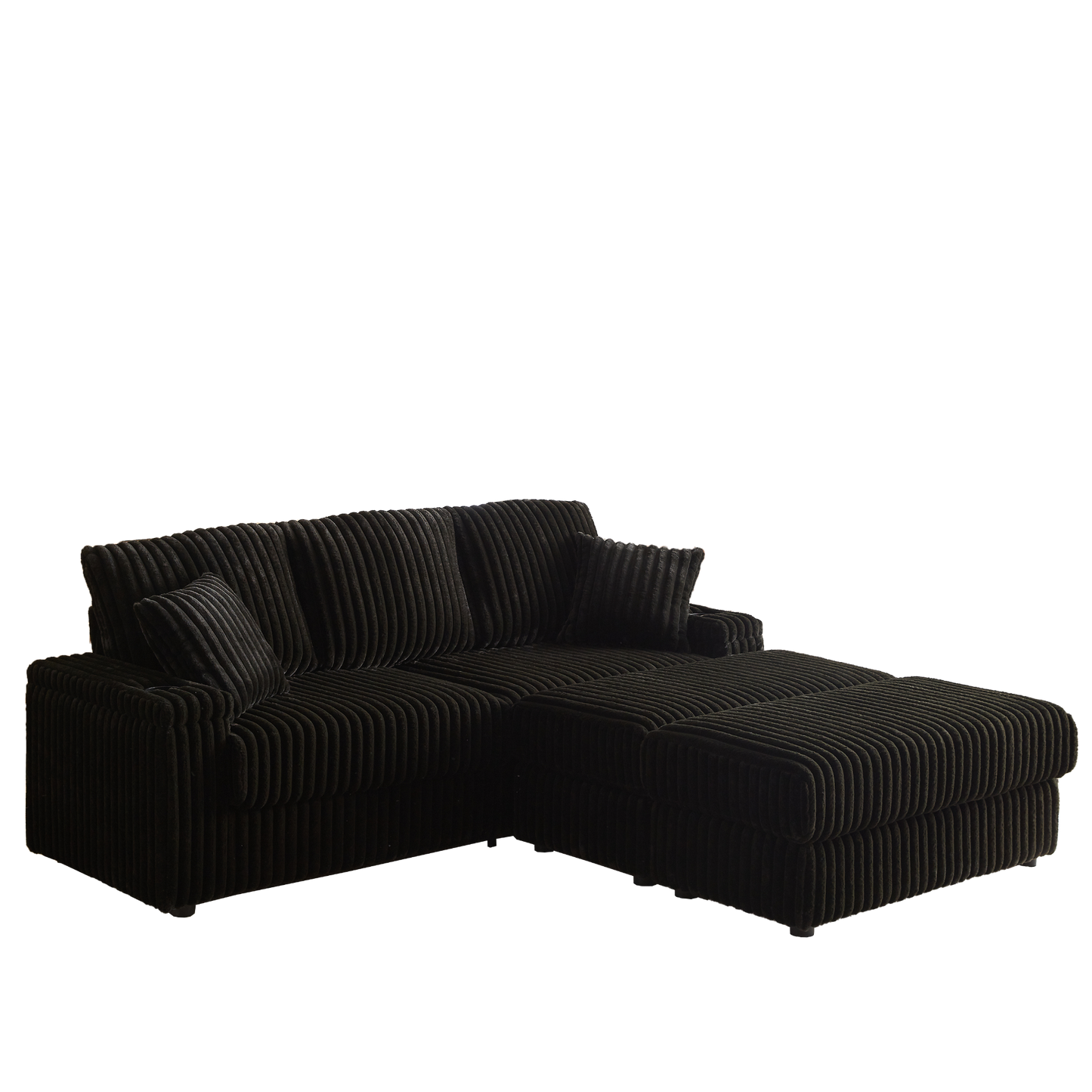 84Inch Corduroy 3-seater sofa With 3 back pillows ,2 toss pillows , a ottoman ,2storage spaces and cup-holding grooves Comfy Sofa- Deep Seat Couch for Living Room