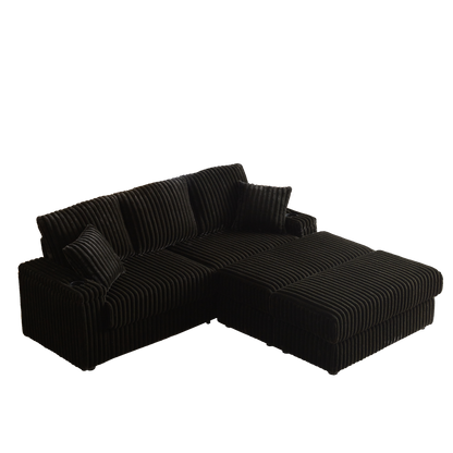 84Inch Corduroy 3-seater sofa With 3 back pillows ,2 toss pillows , a ottoman ,2storage spaces and cup-holding grooves Comfy Sofa- Deep Seat Couch for Living Room