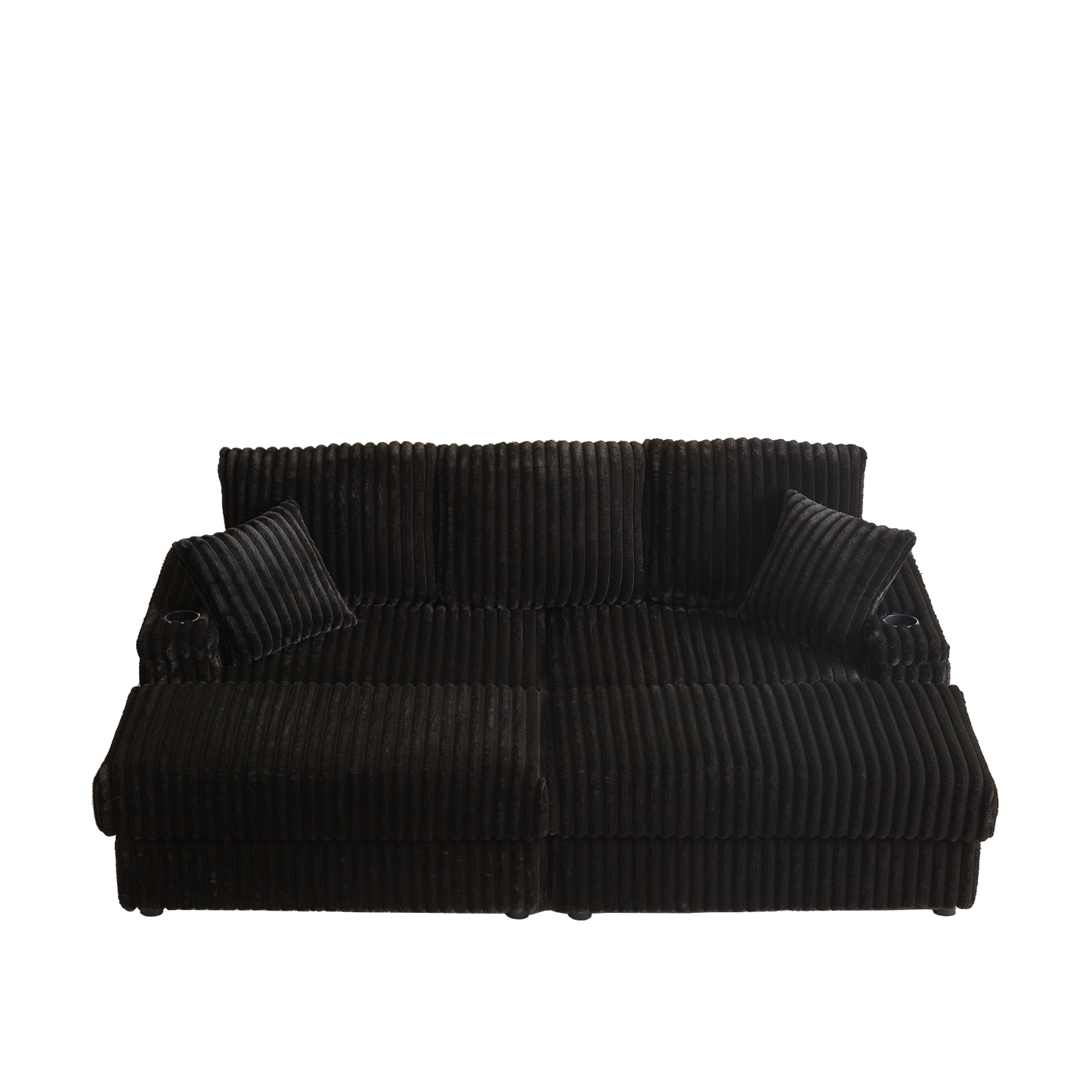 84Inch Corduroy 3-seater sofa With 3 back pillows ,2 toss pillows , a ottoman ,2storage spaces and cup-holding grooves Comfy Sofa- Deep Seat Couch for Living Room