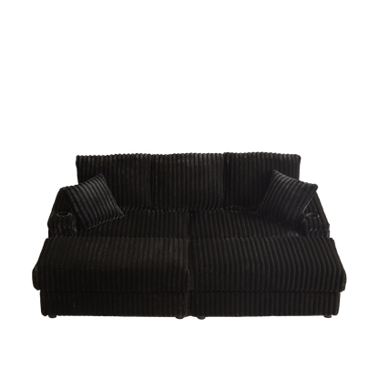 84Inch Corduroy 3-seater sofa With 3 back pillows ,2 toss pillows , a ottoman ,2storage spaces and cup-holding grooves Comfy Sofa- Deep Seat Couch for Living Room