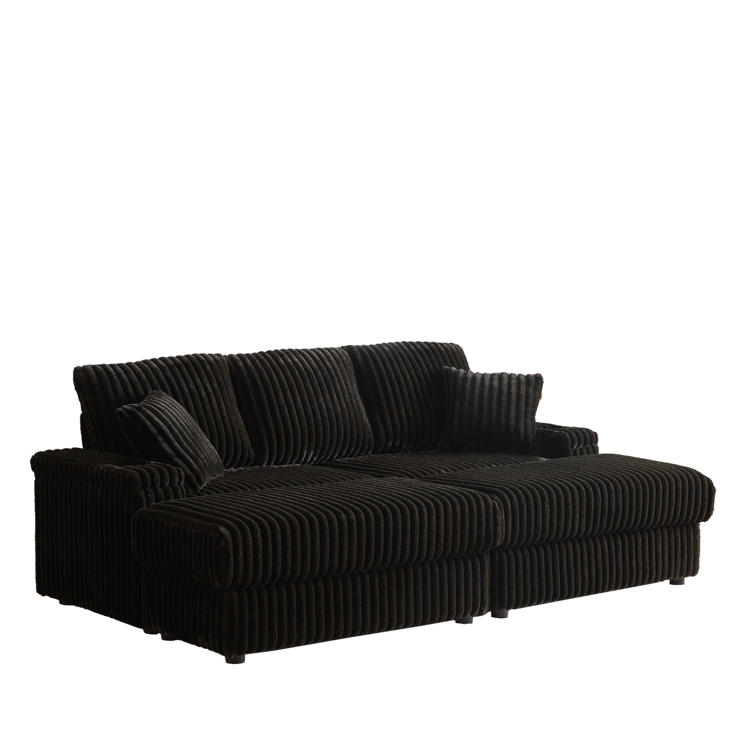 84Inch Corduroy 3-seater sofa With 3 back pillows ,2 toss pillows , a ottoman ,2storage spaces and cup-holding grooves Comfy Sofa- Deep Seat Couch for Living Room
