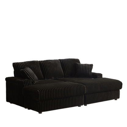 84Inch Corduroy 3-seater sofa With 3 back pillows ,2 toss pillows , a ottoman ,2storage spaces and cup-holding grooves Comfy Sofa- Deep Seat Couch for Living Room