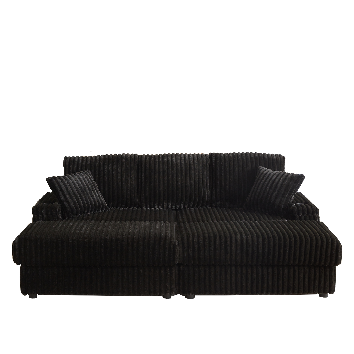 84Inch Corduroy 3-seater sofa With 3 back pillows ,2 toss pillows , a ottoman ,2storage spaces and cup-holding grooves Comfy Sofa- Deep Seat Couch for Living Room