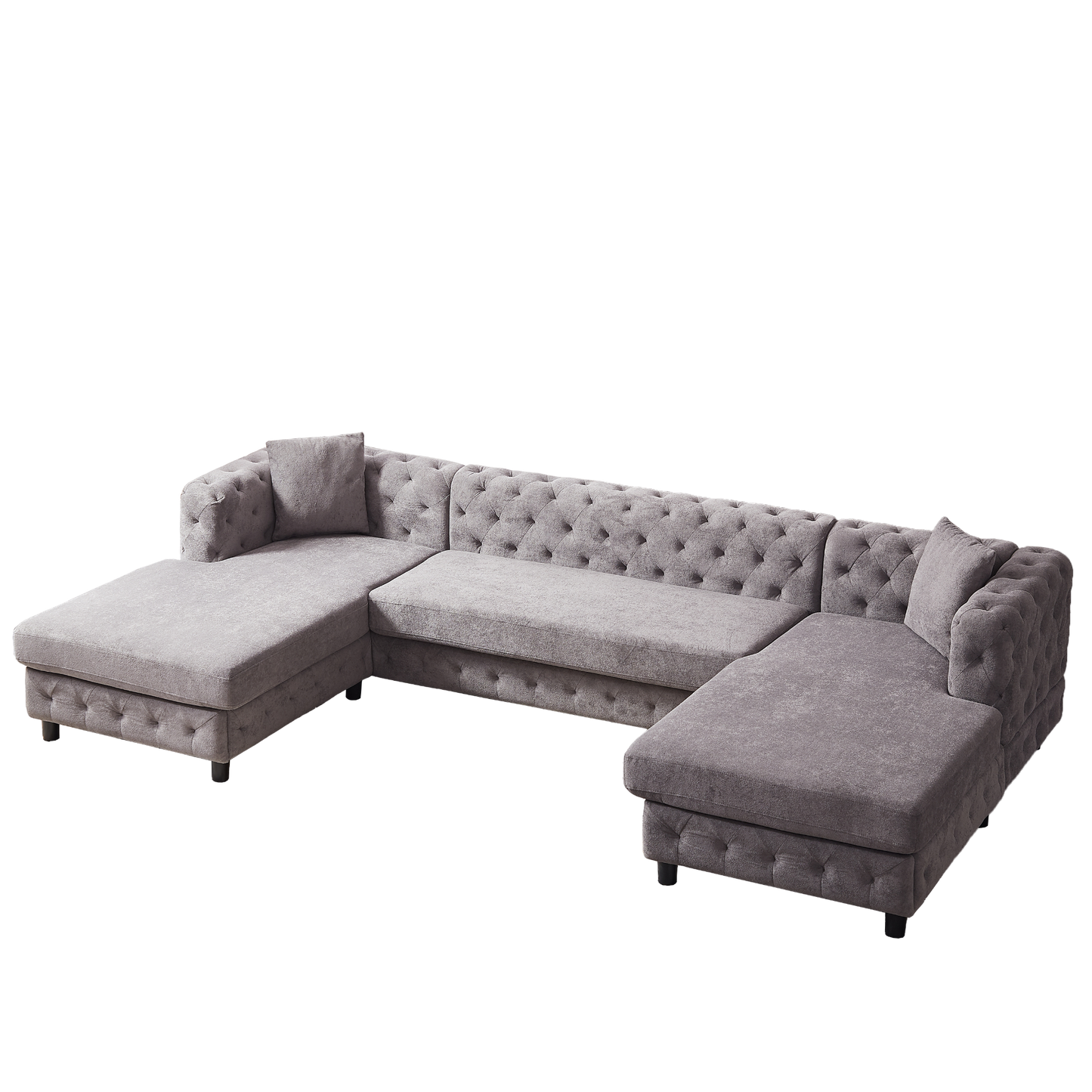 126-inch Modern Style Chenille Three Piece Sofa, Pull Point Design U-shaped Sofa two Chaise Longue Seats, two Pillows and Plastic Feet, Suitable for Living room, Bedroom, Lounge and Projection Room