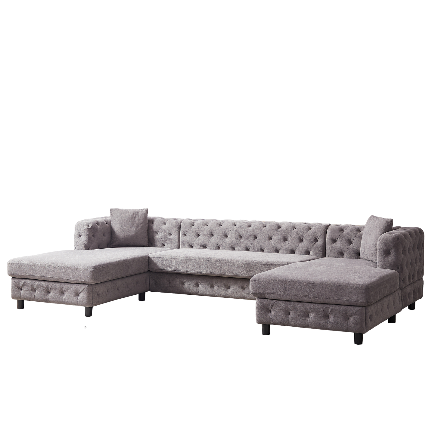126-inch Modern Style Chenille Three Piece Sofa, Pull Point Design U-shaped Sofa two Chaise Longue Seats, two Pillows and Plastic Feet, Suitable for Living room, Bedroom, Lounge and Projection Room