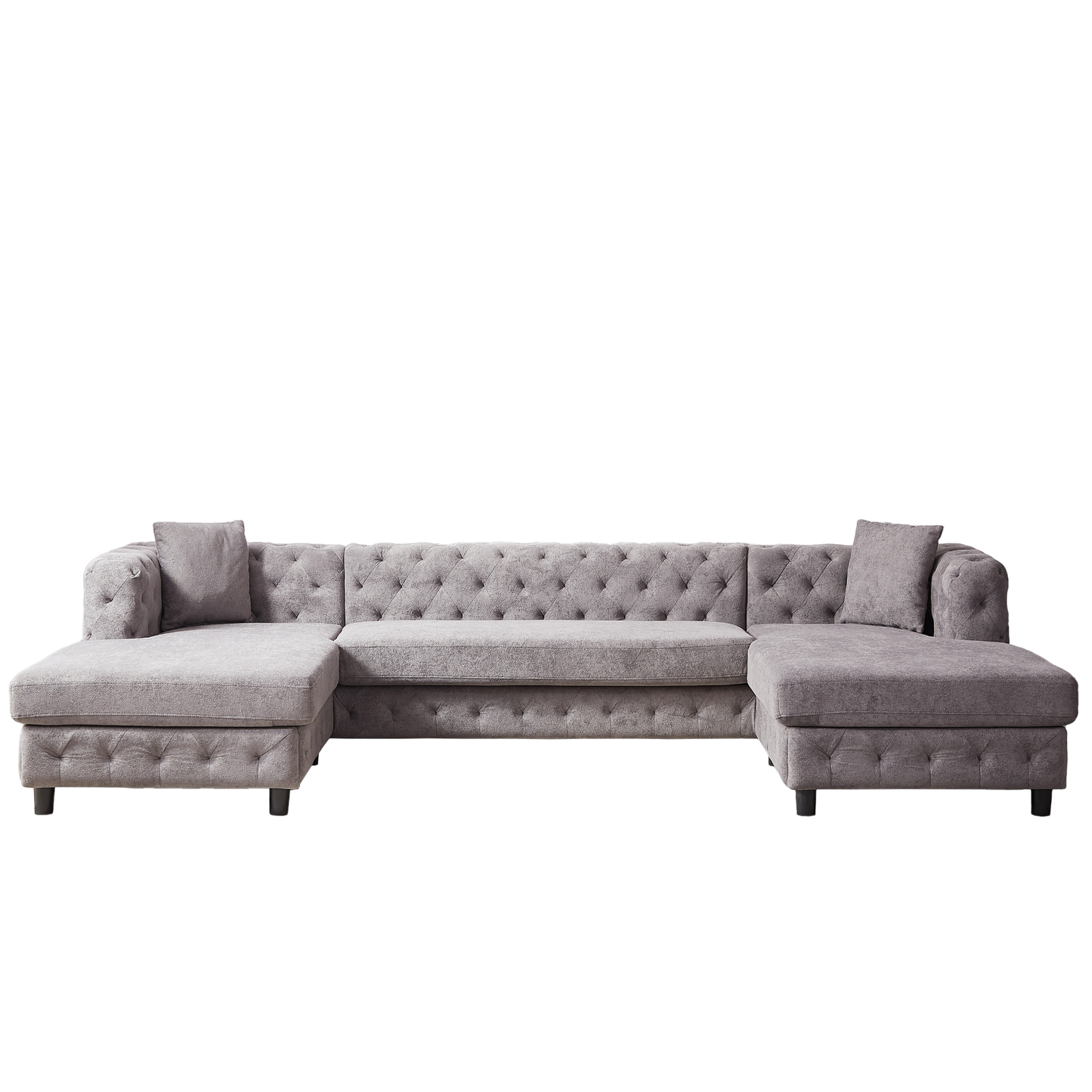 126-inch Modern Style Chenille Three Piece Sofa, Pull Point Design U-shaped Sofa two Chaise Longue Seats, two Pillows and Plastic Feet, Suitable for Living room, Bedroom, Lounge and Projection Room