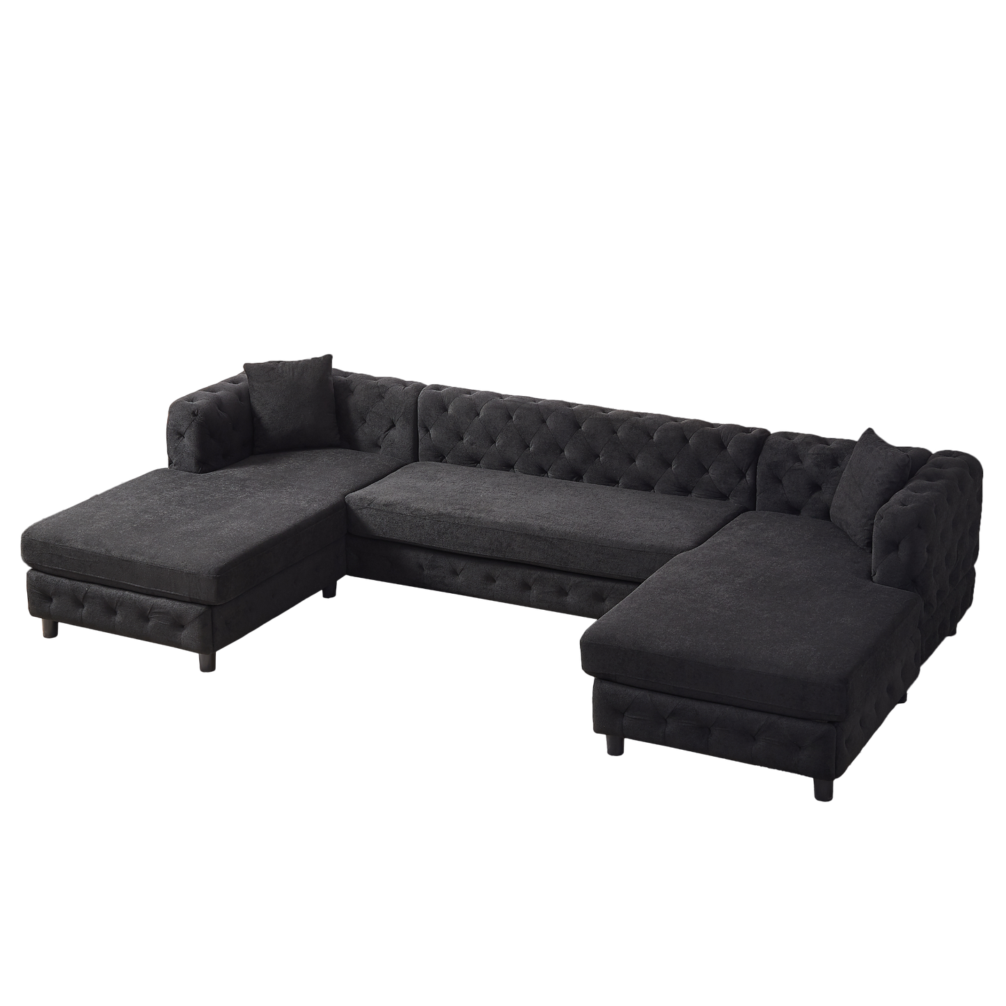 126-inch Modern Style Chenille Three Piece Sofa, Pull Point Design U-shaped Sofa two Chaise Longue Seats, two Pillows and Plastic Feet, Suitable for Living room, Bedroom, Lounge and Projection Room