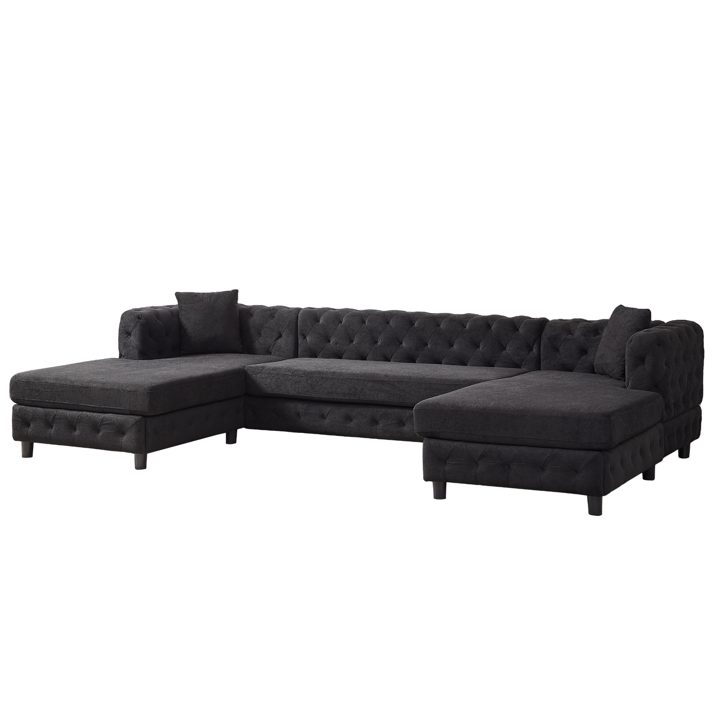 126-inch Modern Style Chenille Three Piece Sofa, Pull Point Design U-shaped Sofa two Chaise Longue Seats, two Pillows and Plastic Feet, Suitable for Living room, Bedroom, Lounge and Projection Room