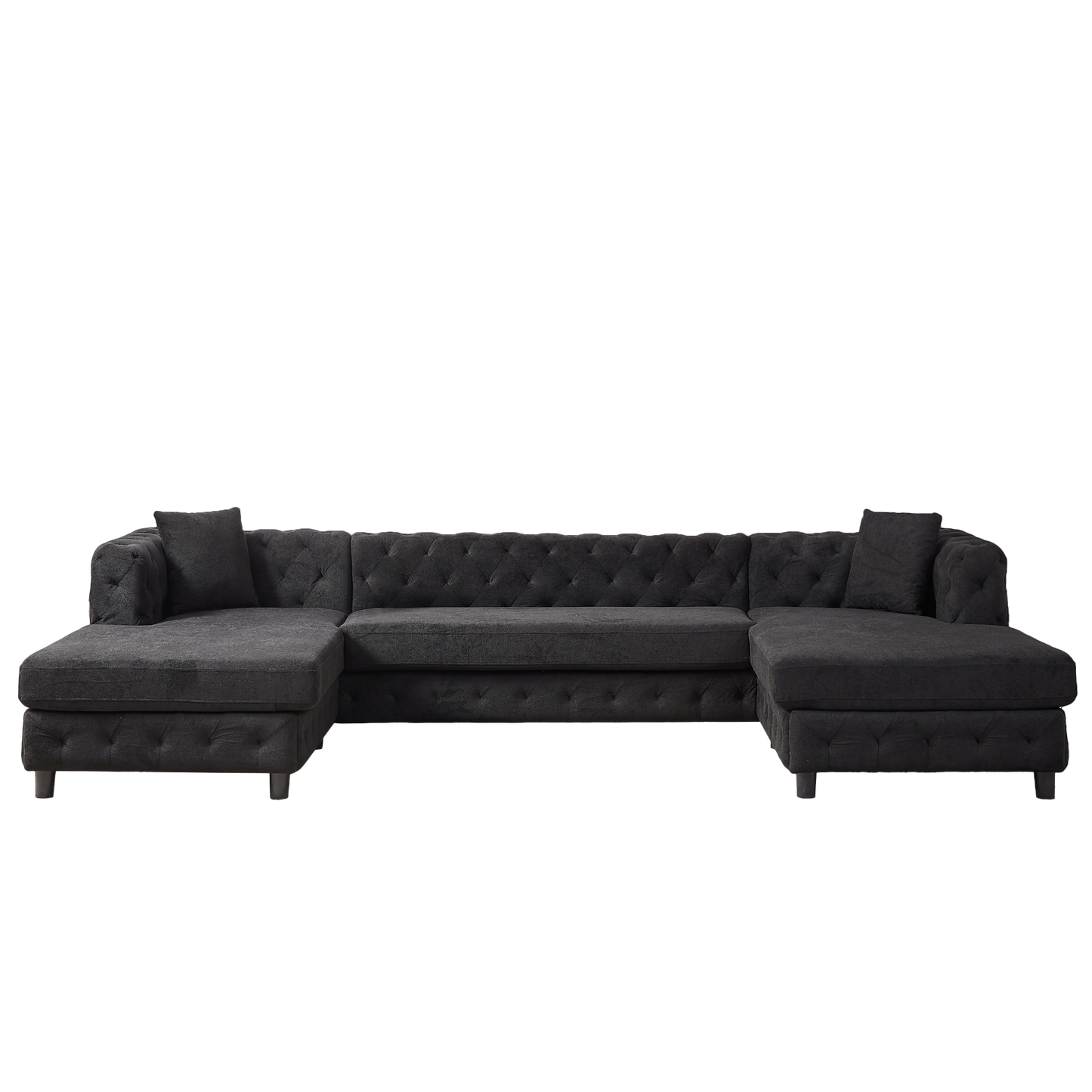 126-inch Modern Style Chenille Three Piece Sofa, Pull Point Design U-shaped Sofa two Chaise Longue Seats, two Pillows and Plastic Feet, Suitable for Living room, Bedroom, Lounge and Projection Room