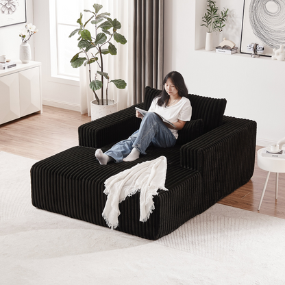 75-Inch Corduroy Sponge Sofa Lounge Chair,No Assembly Required,Fluffy Modern Sleeper Chair for Indoor Living Room Bedroom