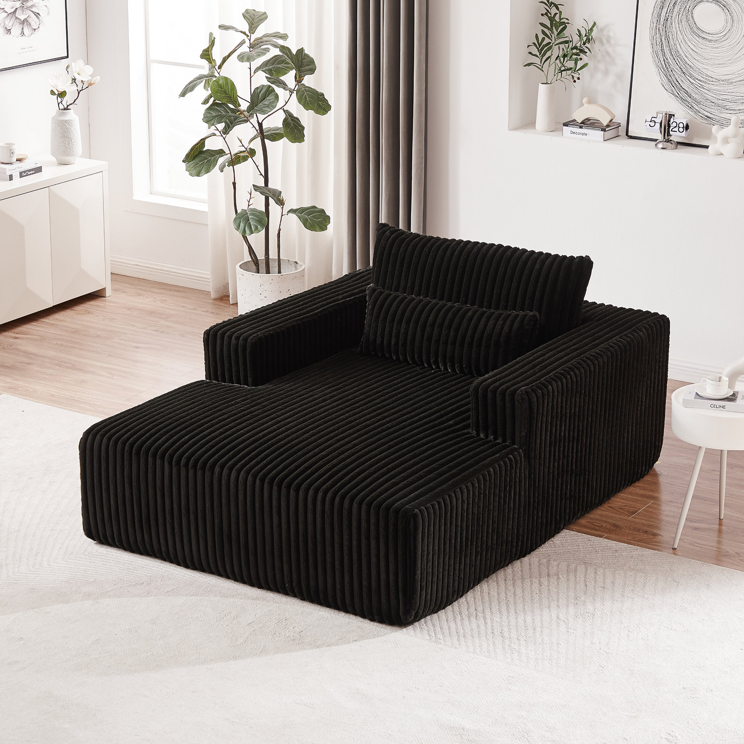 75-Inch Corduroy Sponge Sofa Lounge Chair,No Assembly Required,Fluffy Modern Sleeper Chair for Indoor Living Room Bedroom