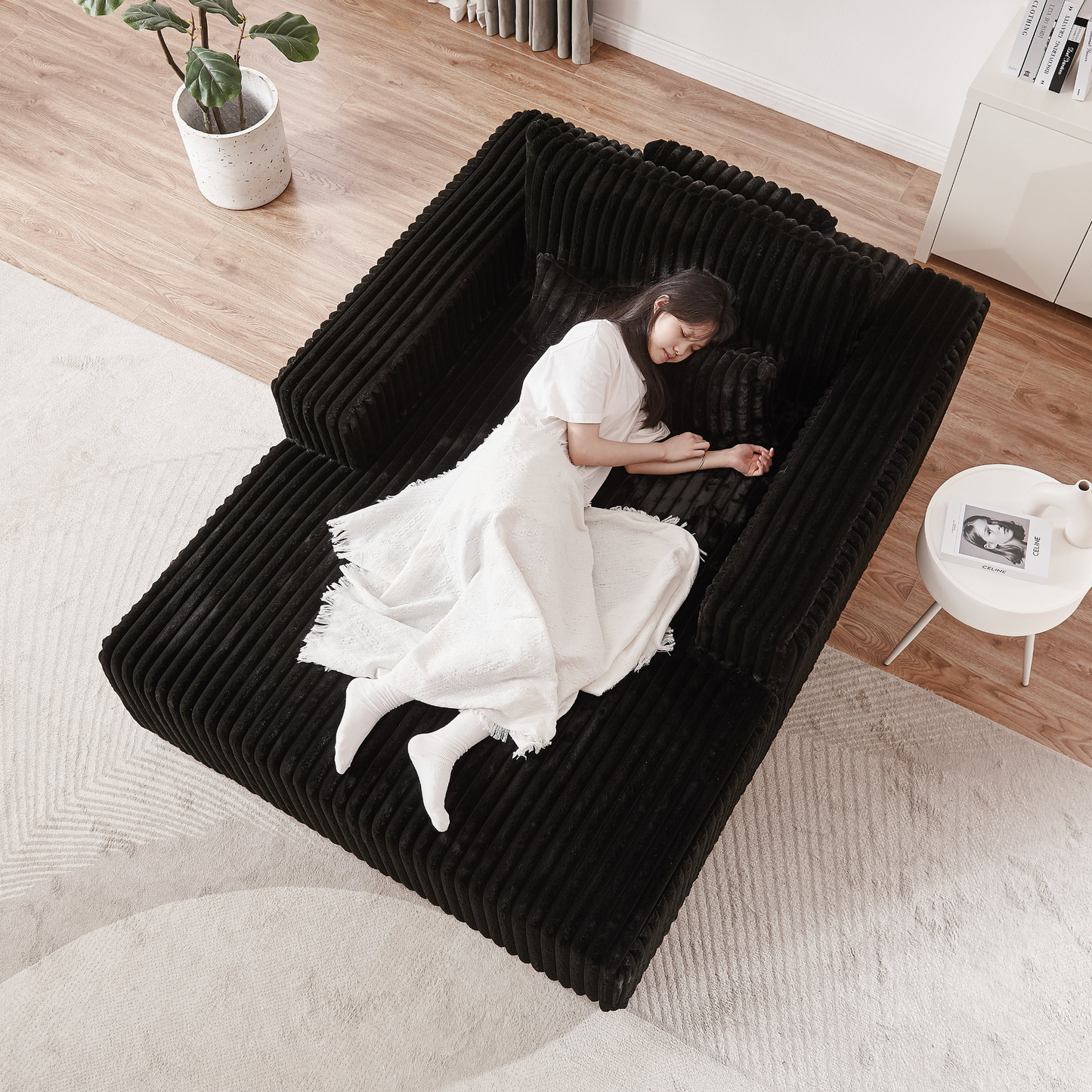75-Inch Corduroy Sponge Sofa Lounge Chair,No Assembly Required,Fluffy Modern Sleeper Chair for Indoor Living Room Bedroom