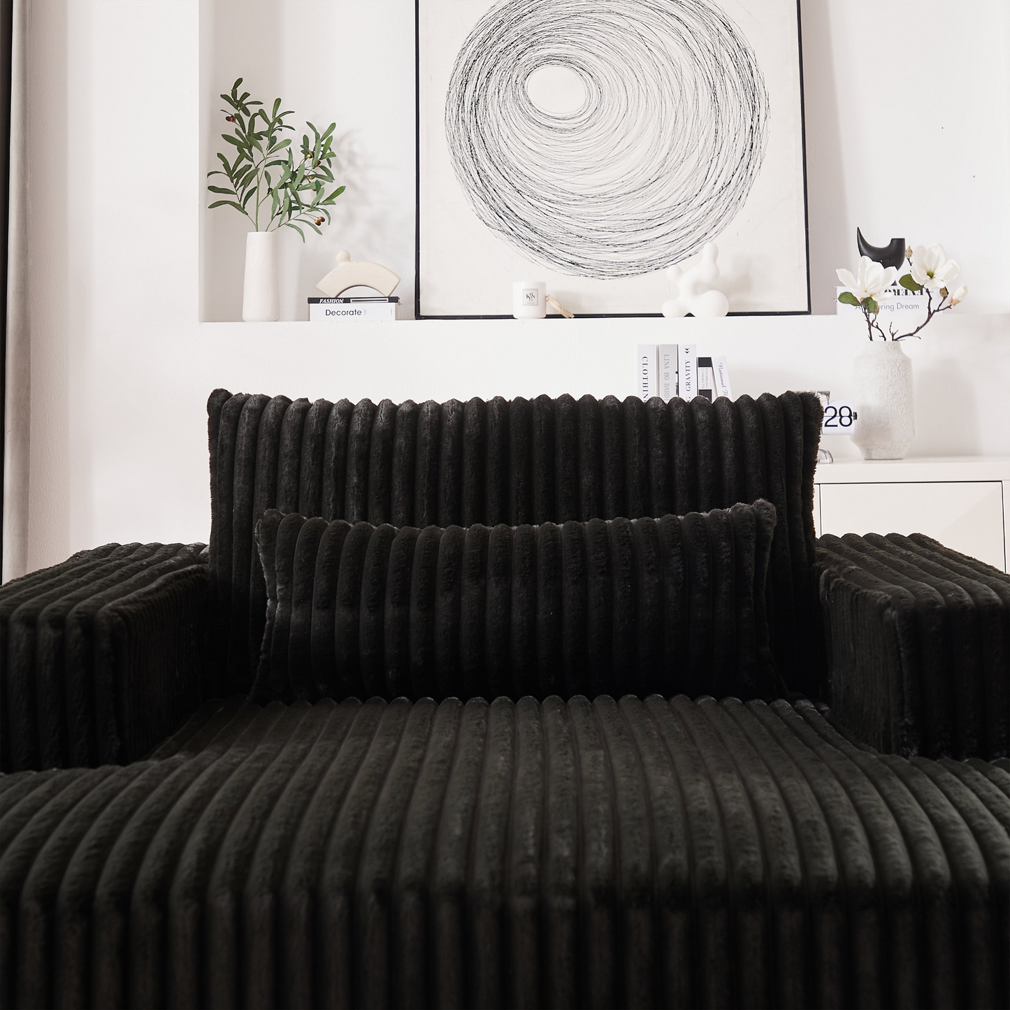 75-Inch Corduroy Sponge Sofa Lounge Chair,No Assembly Required,Fluffy Modern Sleeper Chair for Indoor Living Room Bedroom