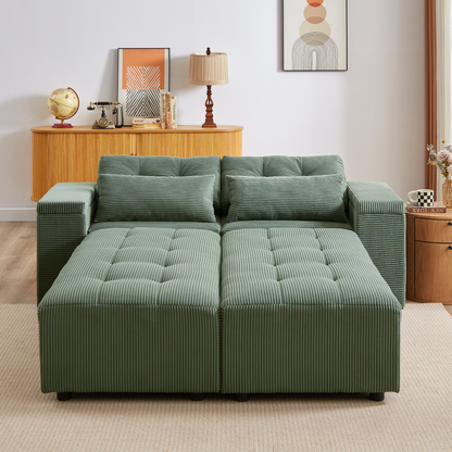 Convertible 3 in 1 Sleeper Sofa and Sectional Sofa with 4 Storage Space for Living Room,Corduroy Couch With 4 pillows,Corduroy