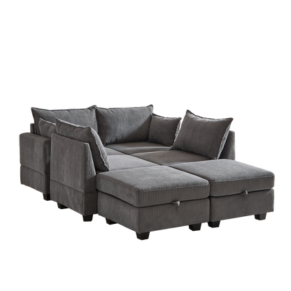 113.5'' Modular Sectiona Corduroy Sofa, Sectional Couches for Living Room U Shaped Sectional Couch with Storage Ottoman, 6 Seats Convertible Sectionals with Chaise