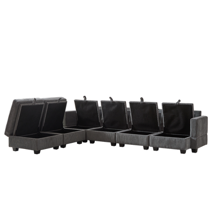 113.5'' Modular Sectiona Corduroy Sofa, Sectional Couches for Living Room U Shaped Sectional Couch with Storage Ottoman, 6 Seats Convertible Sectionals with Chaise
