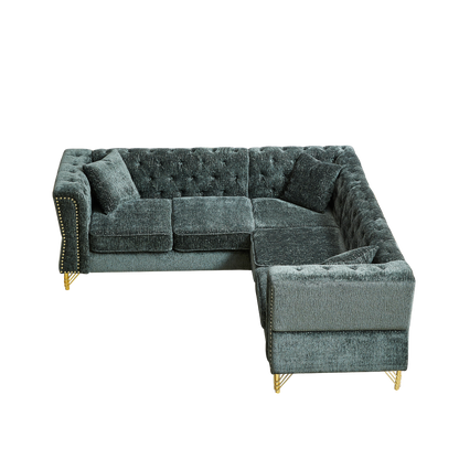 81.5-Inch Chenille Corner Sofa , L-Shaped Sectional Couch, 5-Seater Corner Sofas with 3 Cushions for Living Room, Bedroom, Apartment, Office