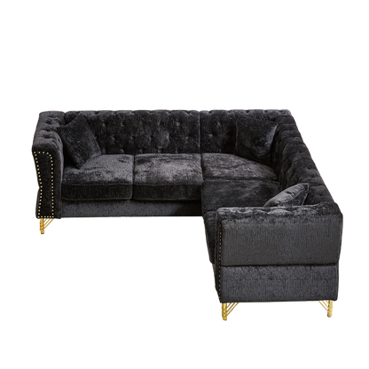 81.5-Inch Chenille Corner Sofa , L-Shaped Sectional Couch, 5-Seater Corner Sofas with 3 Cushions for Living Room, Bedroom, Apartment, Office