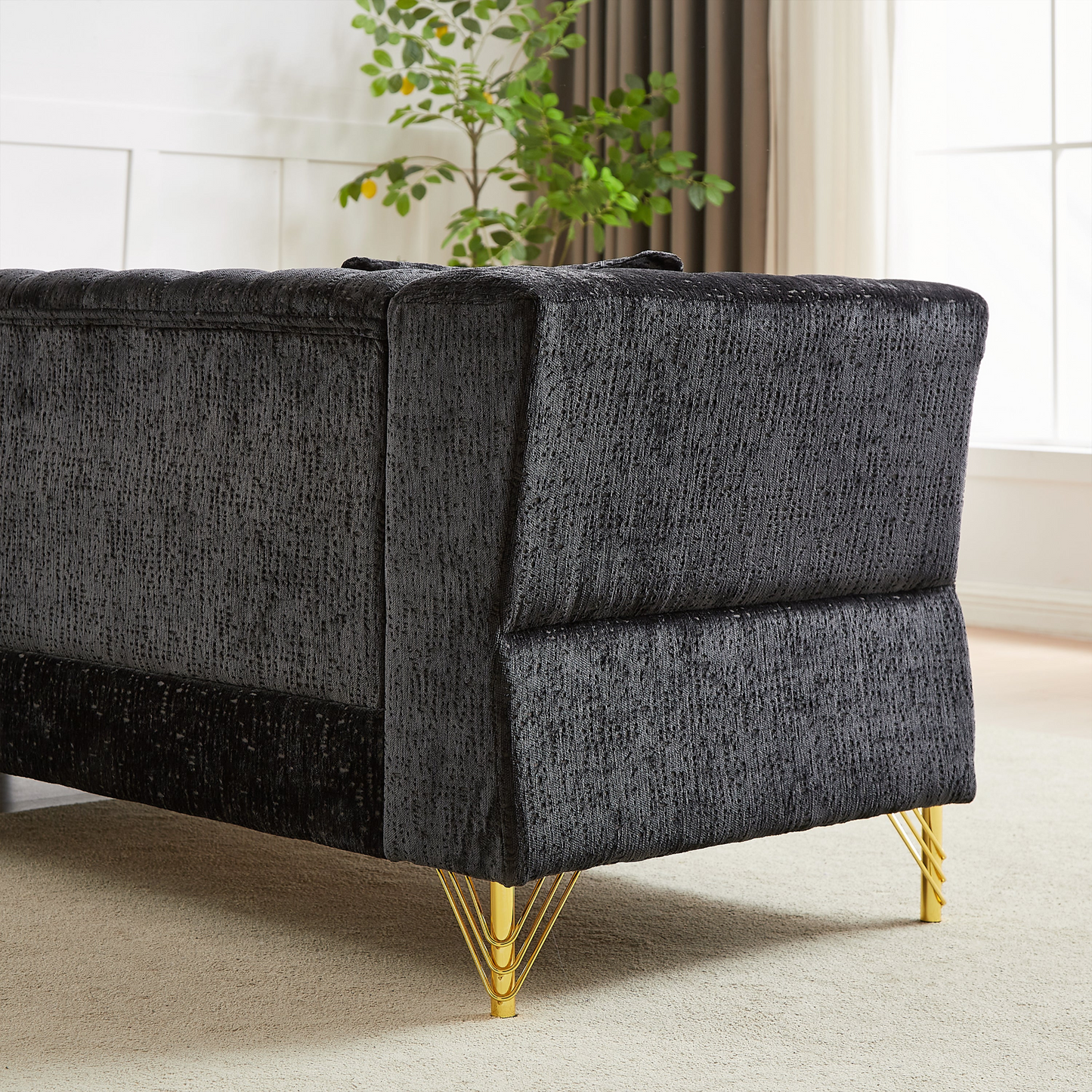 81.5-Inch Chenille Corner Sofa , L-Shaped Sectional Couch, 5-Seater Corner Sofas with 3 Cushions for Living Room, Bedroom, Apartment, Office