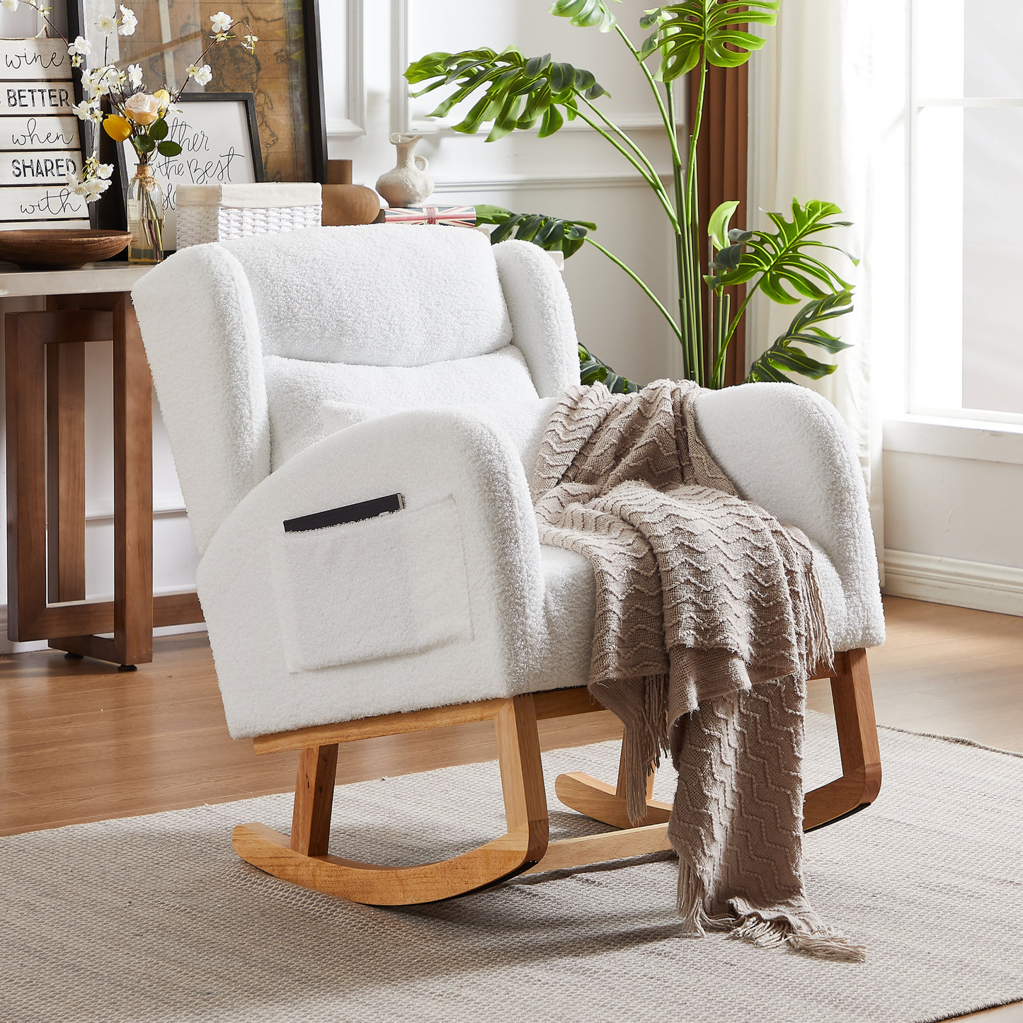 27.2"W Modern Accent High Backrest Living Room Lounge Arm Rocking Chair, Two Side Pocket