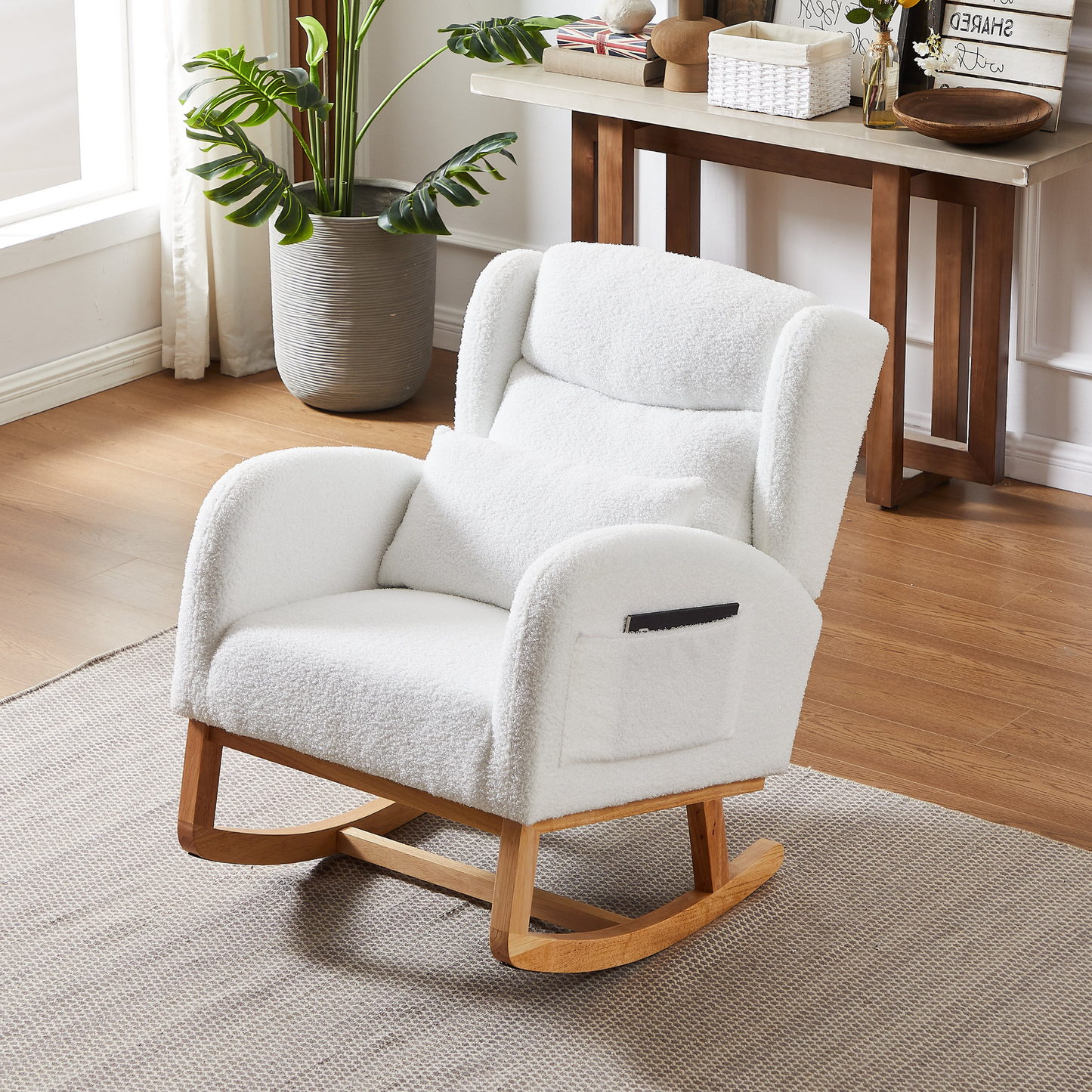 27.2"W Modern Accent High Backrest Living Room Lounge Arm Rocking Chair, Two Side Pocket