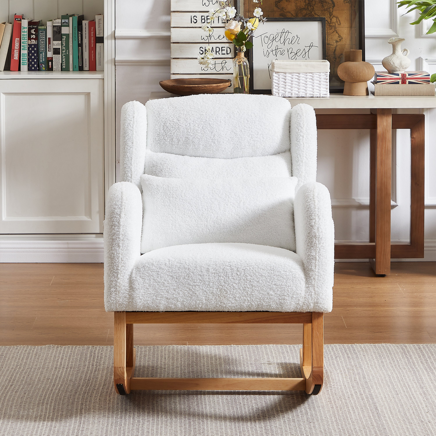 27.2"W Modern Accent High Backrest Living Room Lounge Arm Rocking Chair, Two Side Pocket